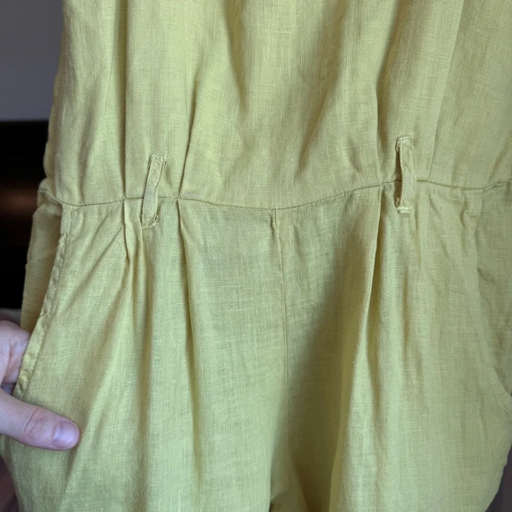 Black Crane Linen Jumpsuit 2T - Yellow - Made in USA